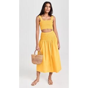Rhode Tanya Crop Top & Lilou Midi Skirt 2 Piece Set Tangerine Women's Size S